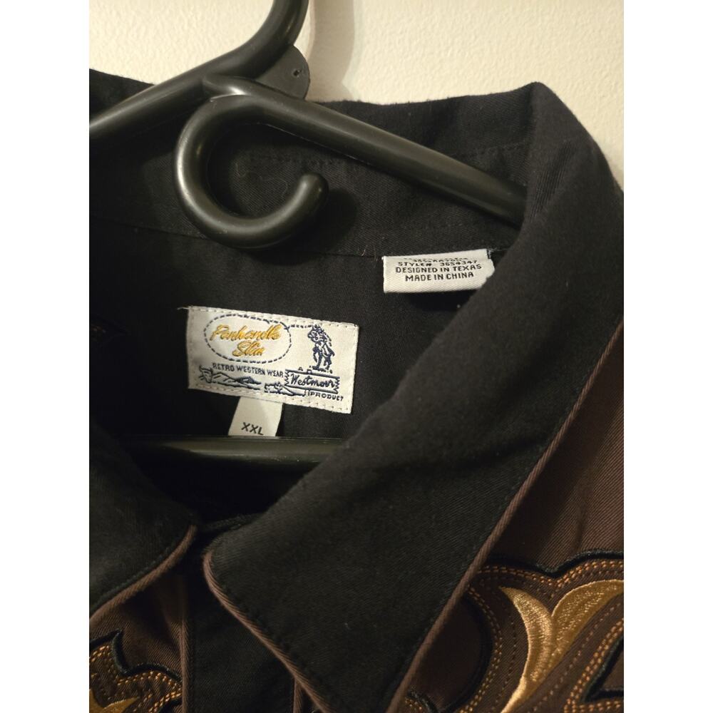 Vintage Panhandle Slim Black Mens XXL Pearl Snap Embroidered Western Shirt Rare - Picture 6 of 10